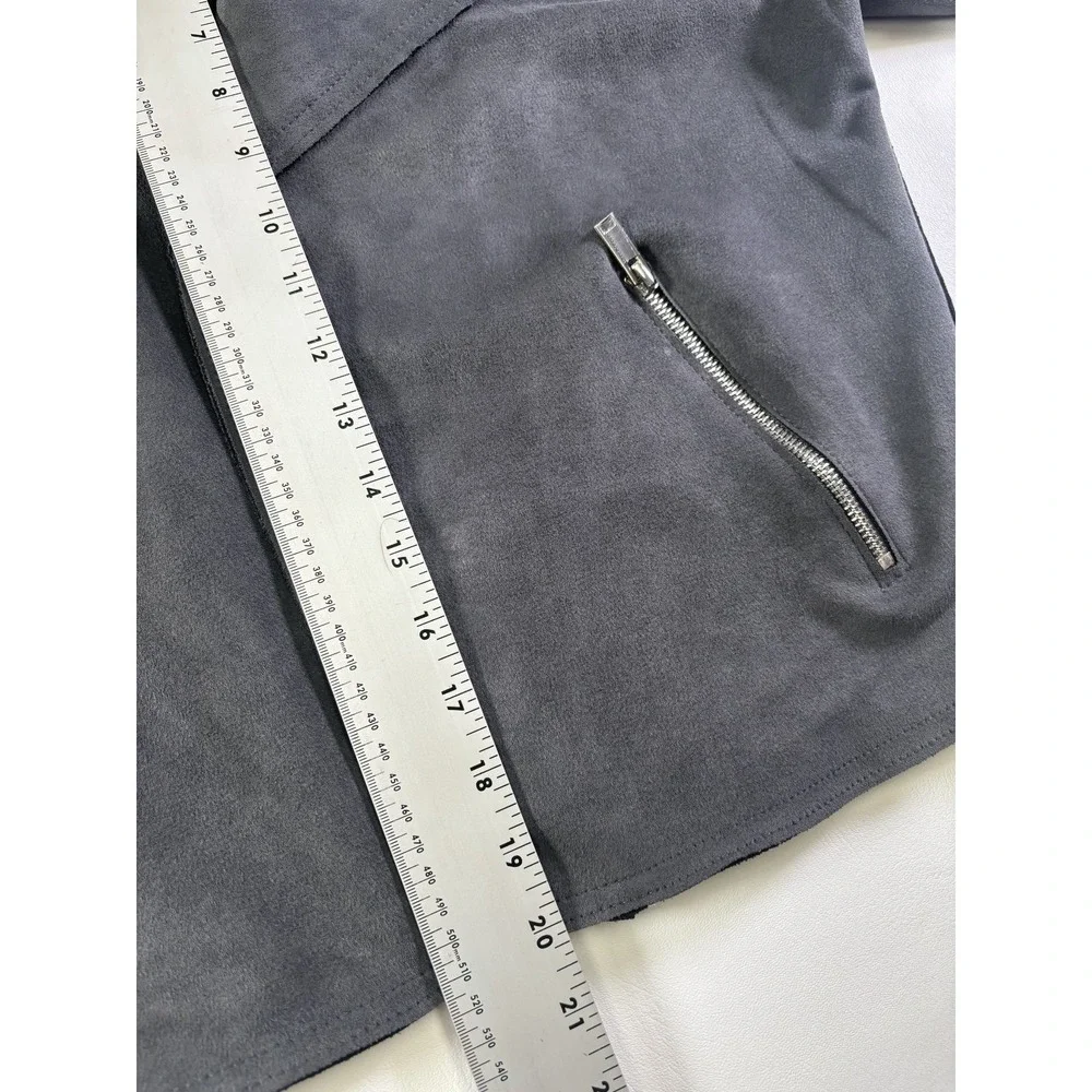 TAHARI Faux Leather Suede Jacket Women's‎ Small Grey Long Sleeve Coat Open